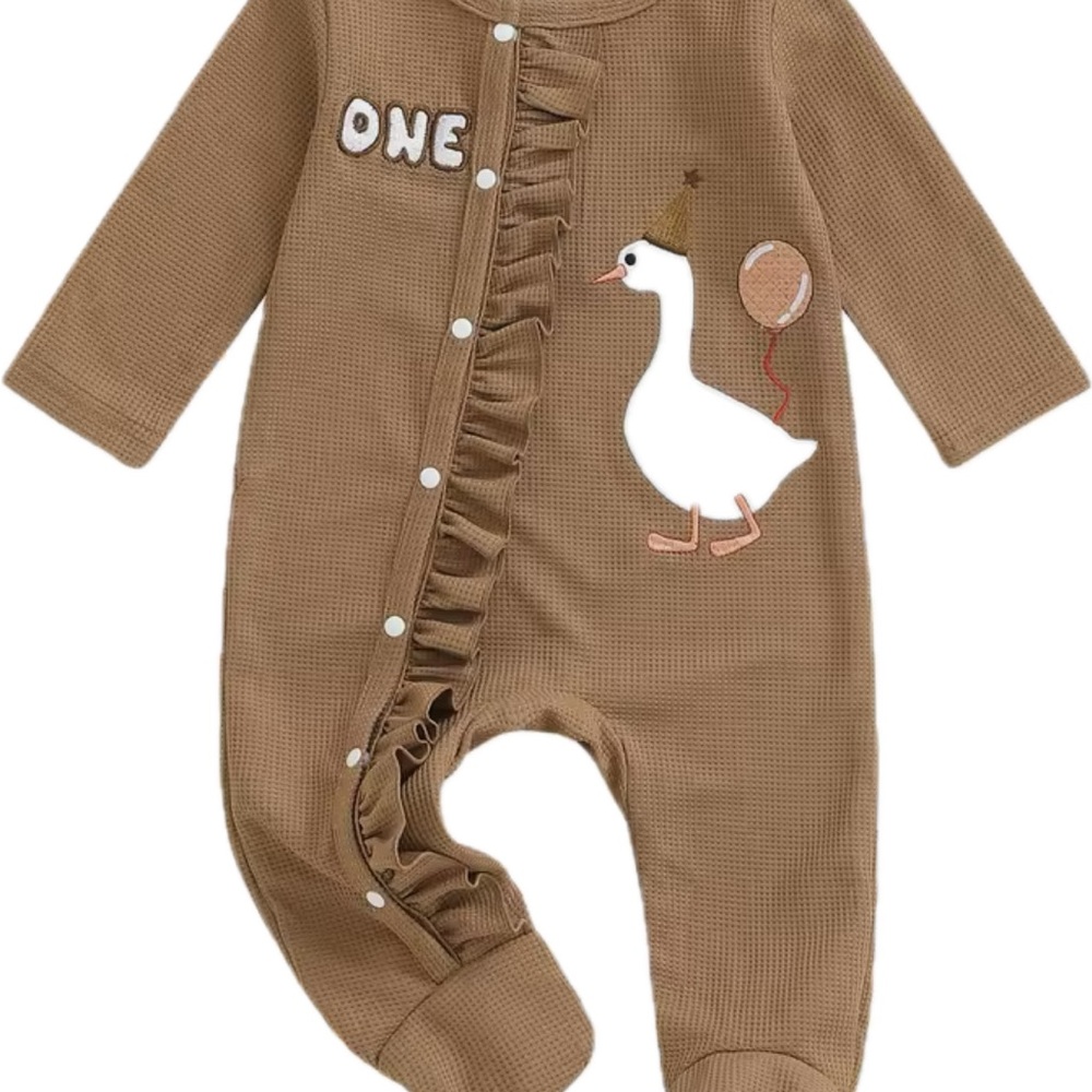 New coffee colored One Piece baby girl with goose Design NB